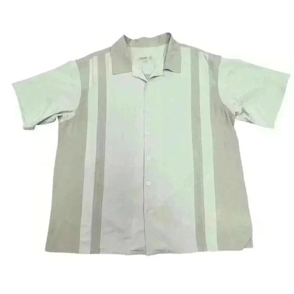 JOSEPH & FEISS Menβs 100% Silk Two-Tone Cuban Camp Shirt - Ivory/Cream Size XXL - Picture 1 of 6